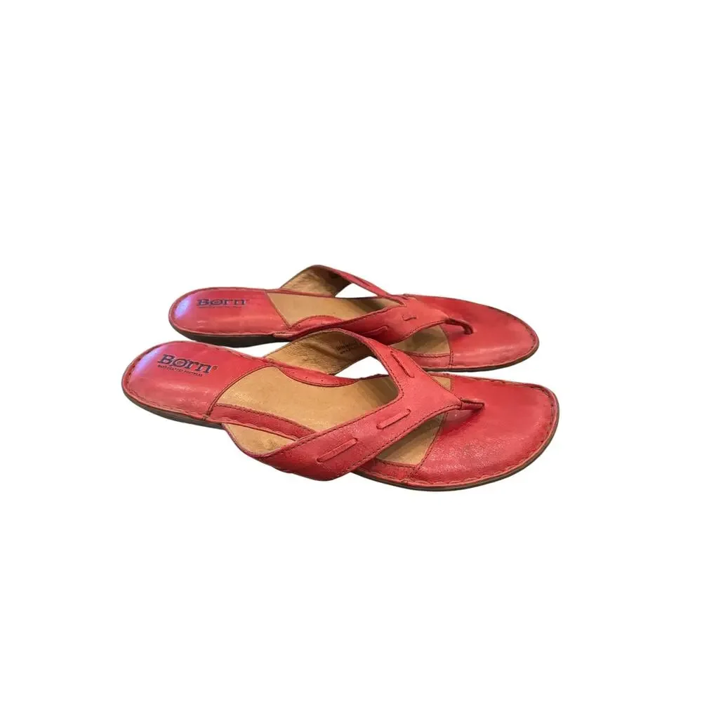 Born Leather Toe Loop Slide Sandals Coral Women’s 10 EU 42